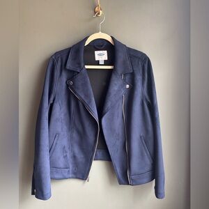 Old Navy Navy Suede-Like Jacket Asymmetrical Zip